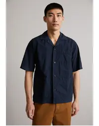 Ago Camp Collar Cotton Shirt Navy Blue (S)