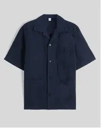 Ago Camp Collar Cotton Shirt Navy Blue (S)