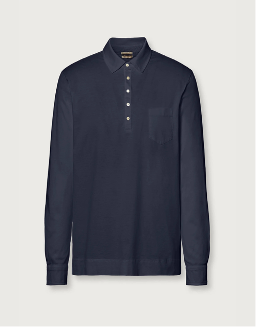 MASSIMO ALBA | Ischia Long Sleeve Polo Shirt | Blue