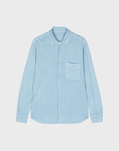 ASPESI | Cotton Long Sleeve Polo Shirt | Sky Blue