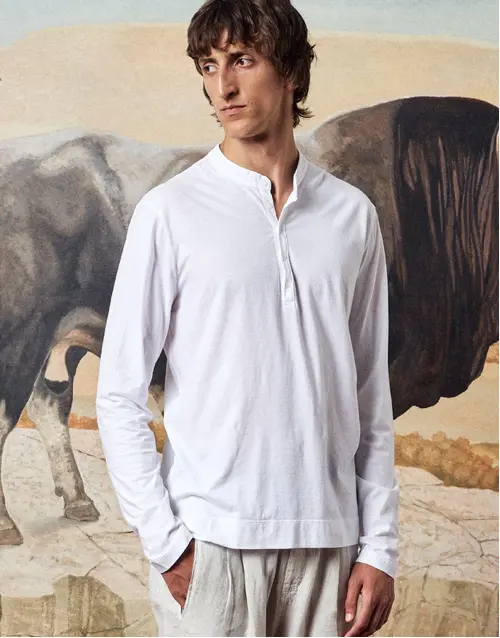 MASSIMO ALBA | Hawai Henley T-Shirt | White