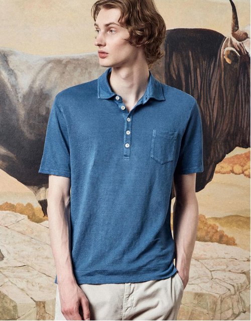 MASSIMO ALBA | Wembley Linen Polo Shirt | Blue