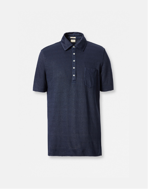 MASSIMO ALBA | Wembley Linen Polo Shirt | Dark Blue