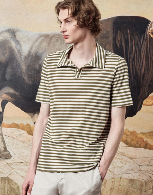 MASSIMO ALBA | Aruba Stripe Polo Shirt | Olive Green